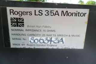 Vintage Rogers LS3/5A Monitor Loudspeaker Speaker SINGLE 9
