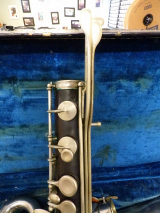 Vintage P.  Gerard Paris Wood Bass Clarinet w\case 7