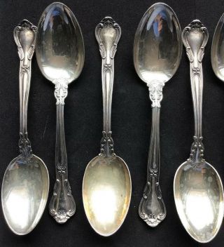 9 GORHAM CHANTILLY STERLING SILVER TEA SPOONS OLDER HALLMARKS 5 3/4” 255 GRAMS 2