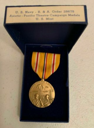 Us Navy Asiatic Pacific Theatre Campaign Medal Us Comes W/ Box
