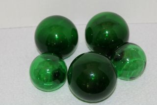 Five Vintage Japanese Green Glass Ball Fishing Floats 3 3 ",  2 2 "