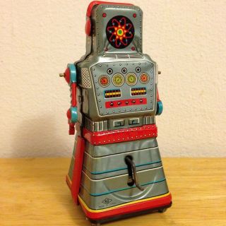 Atom Robot,  made by Yonezawa,  Japan 1950 ' s,  rare tin toy robot from Golden Era 4