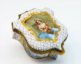 Antique 19thc Sevres Style Gilt Metal Mounted Hand Painted Porcelain Box,  Signed