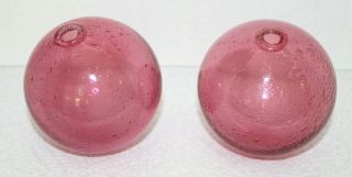 Two Vintage Japanese Pink Glass Ball Fishing Floats 4 "