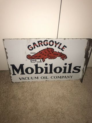 Gargoyle Mobiloils Double Sided Porcelain Flange Sign 25.  75 X 15.  5 Rare