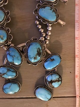 Vintage Large Navajo Sterling Silver & Turquoise Squash Blossom Necklace 10