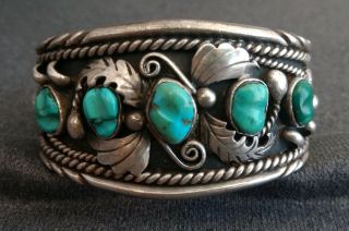 Vintage Navajo Al Joe Signed Sterling Silver & Turquoise Large Cuff Bracelet