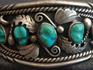 Vintage Navajo Al Joe Signed Sterling Silver & Turquoise Large Cuff Bracelet 4