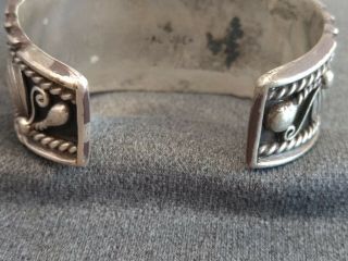 Vintage Navajo Al Joe Signed Sterling Silver & Turquoise Large Cuff Bracelet 7