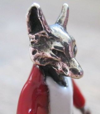 Novelty Sterling Silver & Enamel Mr Tod Fox In Hunting Jacket With Walking Stick