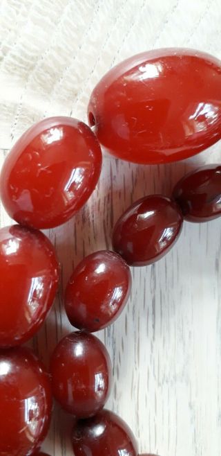 Antique Art Deco Cherry Amber Bakelite Bead Necklace 46.  16 grams.  Faturan 2