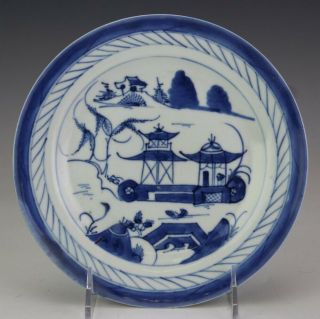 7 1/2 " Chinese Export Painted Porcelain Landscape Scene Round Display Plate Rsm