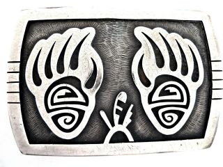 Vintage Hopi Mark Tawahongva Sterling Silver Overlay Badger Paw Belt Buckle