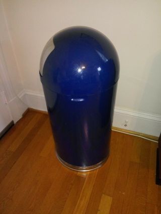 Vintage UNITED Metal DOME TOP Industrial Trash Can (VERY RARE BLUE & CHROME) 2
