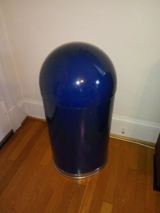 Vintage UNITED Metal DOME TOP Industrial Trash Can (VERY RARE BLUE & CHROME) 3
