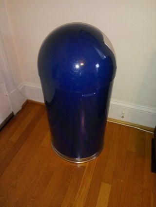 Vintage UNITED Metal DOME TOP Industrial Trash Can (VERY RARE BLUE & CHROME) 4