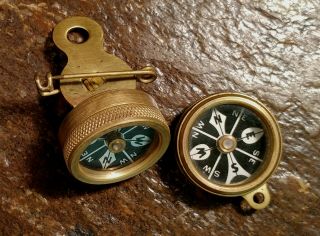 2 Vintage Pocket Compasses Marble 