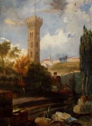 Antique Grand Tour Italianate Landscape Oil Painting Indistinctly Signed 1842