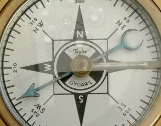 VERY RARE ANTIQUE TAYLOR GYDAWL GOLD PLATED BRASS COMPASS 1920 ' S 4