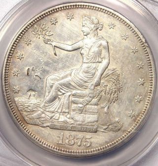 1875 - Cc Trade Silver Dollar T$1 - Anacs Au58 Details - Rare Carson City Coin
