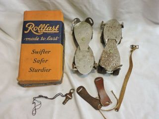 Vintage Rollfast Roller Skates Adjustable Metal Clamp On No.  1 With Key & Box