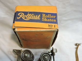 Vintage Rollfast Roller Skates Adjustable Metal Clamp On No.  1 with Key & Box 5
