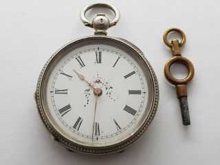 Antique Ladies Solid Silver Open Face Key Wind Pocket Watch Rare