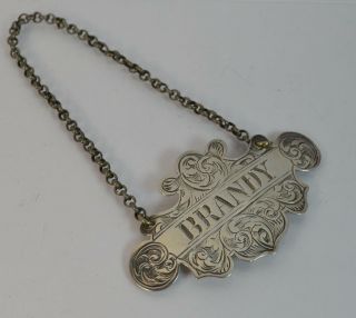1869 Victorian Solid Silver Brandy Decanter Label By John Tongue