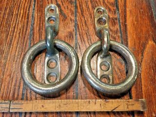 Pair Vintage Merriman Bronze Strap Lift Ring Door/drawer Pulls 5 " Large 3 " Rings