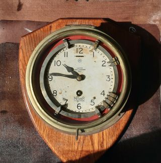 Large Brass Marine Clock Mercer Zig Zag