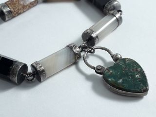 Antique Silver Agate Bracelet with Agate Heart Padlock Clasp 3