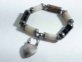 Antique Silver Agate Bracelet with Agate Heart Padlock Clasp 6