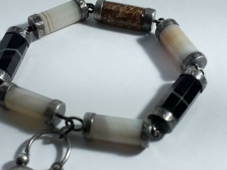 Antique Silver Agate Bracelet with Agate Heart Padlock Clasp 7