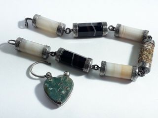 Antique Silver Agate Bracelet with Agate Heart Padlock Clasp 8