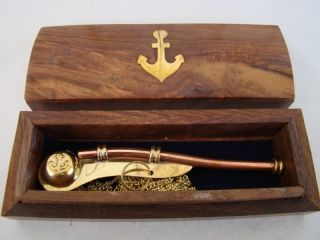 Brass / Copper Boatswain Whistle W/ Box Bosun Call Pipe Nautical Maritime