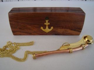 Brass / Copper Boatswain Whistle w/ Box Bosun Call Pipe Nautical Maritime 2