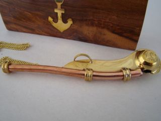 Brass / Copper Boatswain Whistle w/ Box Bosun Call Pipe Nautical Maritime 3