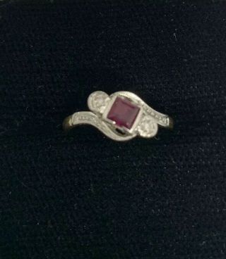 Antique 18ct Gold Platinum Ruby And Diamond Art Deco Ring