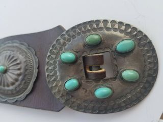 RARE Old Pawn STERLING SILVER & Turquoise Navajo Indian CONCHO BELT & BUCKLE 3