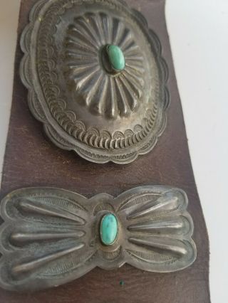 RARE Old Pawn STERLING SILVER & Turquoise Navajo Indian CONCHO BELT & BUCKLE 7