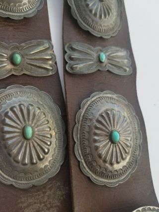 RARE Old Pawn STERLING SILVER & Turquoise Navajo Indian CONCHO BELT & BUCKLE 8