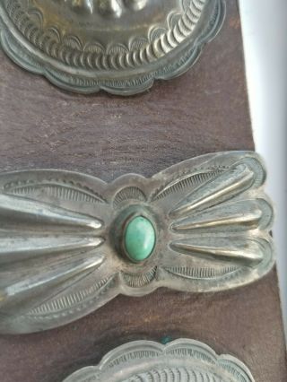 RARE Old Pawn STERLING SILVER & Turquoise Navajo Indian CONCHO BELT & BUCKLE 9