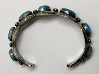 Vintage Navajo Sterling Silver Blue Morenci Pyrite Turquoise Cuff Bracelet 4
