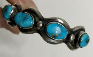 Vintage Navajo Sterling Silver Blue Morenci Pyrite Turquoise Cuff Bracelet 8