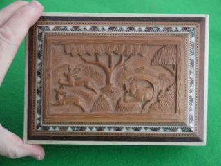 Vintage Anglo Indian Sadeli Vizagapatam Micro Mosaic Inlay Trinket Box