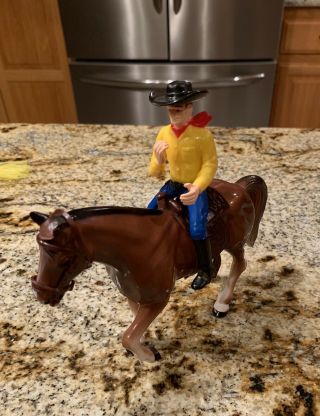Vintage Hard Plastic White Horse With Rubber Cowboy