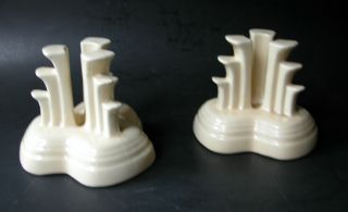 Pair Rare Vintage Fiesta Tripod Candle Holders Ivory