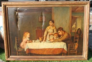 Antique Master Oil Painting Signed By John Burr Aching For Restoration