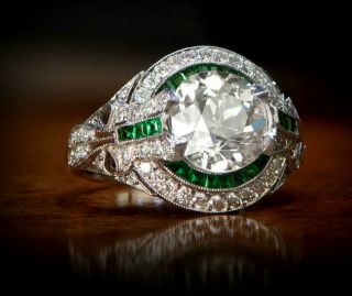 Cert.  Antique Art Deco 2.  61 Ct Old European Cut Diamond Engagement Ring 14k Gold
