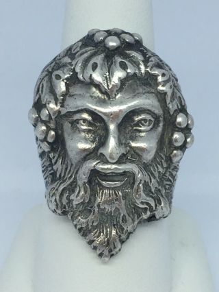 Vtg 925 Sterling Silver Zeus God Sculptured Wide Men 